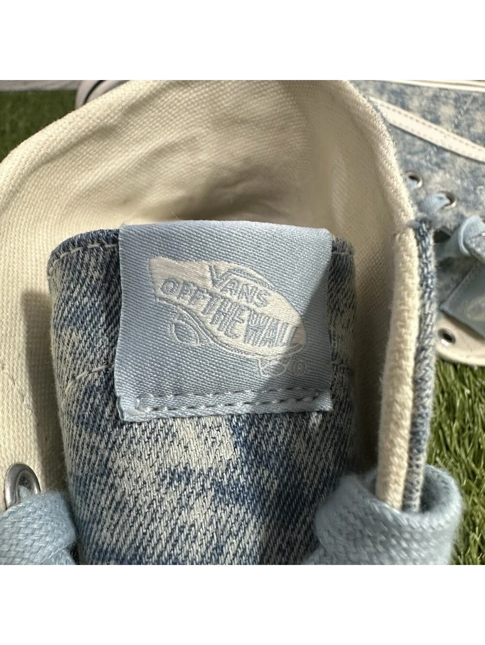 Vans Demin Destroy Sk8-Hi Tampered Sneakers Unisex Winter Sky/Marshmallow Sz 11